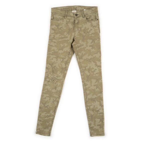 ZARA Basic Denim army green camo print distressed skinny jeans size 2 - Picture 1 of 10